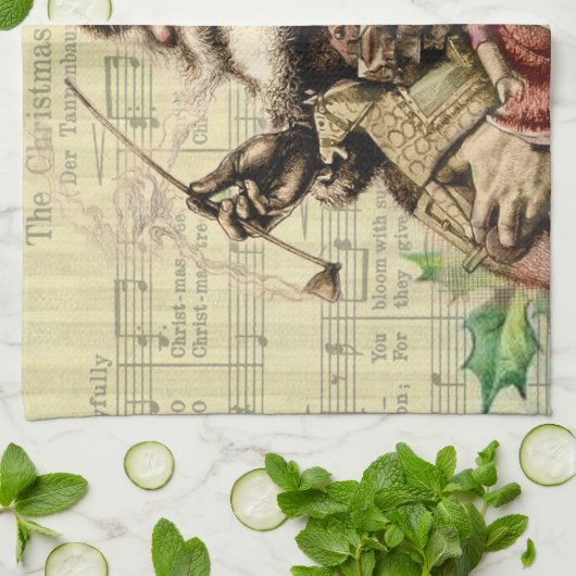 Merry Santa Claus Tree Classic Illustration Geschirrtuch (Gefaltet)