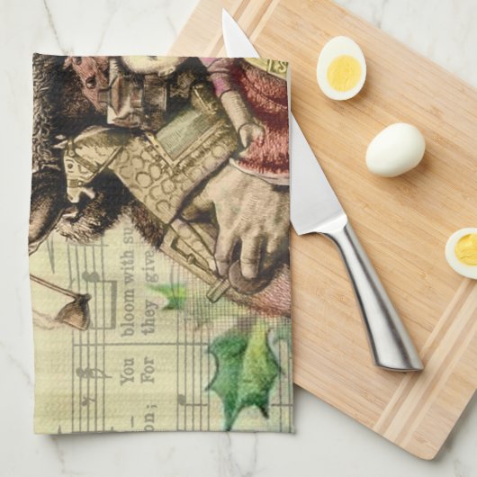 Merry Santa Claus Tree Classic Illustration Geschirrtuch (Viertel Falte)