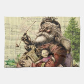 Merry Santa Claus Tree Classic Illustration Geschirrtuch (Horizontal)