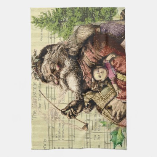 Merry Santa Claus Tree Classic Illustration Geschirrtuch (Vertikal)