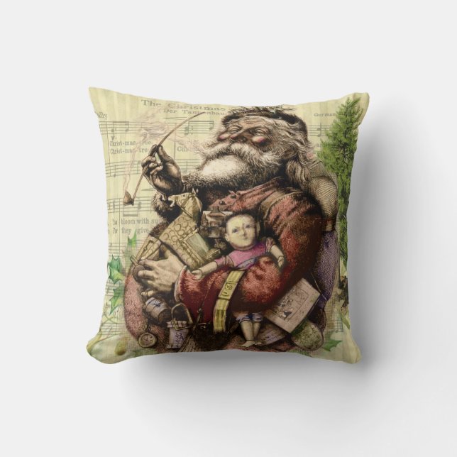 Merry Santa Claus Tree Classic Illustration Kissen (Vorderseite)