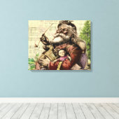 Merry Santa Claus Tree Classic Illustration Leinwanddruck (Insitu (Holzboden))