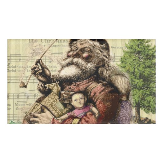 Merry Santa Claus Tree Classic Illustration Namenschild (Vorderseite)