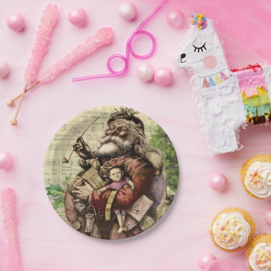 Merry Santa Claus Tree Classic Illustration Pappteller (Party)
