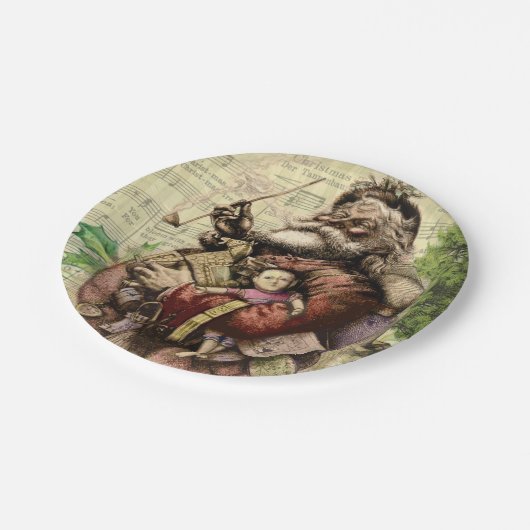 Merry Santa Claus Tree Classic Illustration Pappteller (Schrägansicht)