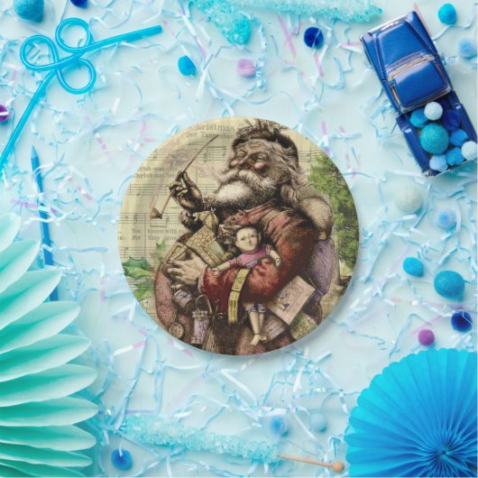 Merry Santa Claus Tree Classic Illustration Pappteller (Party)