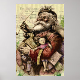 Merry Santa Claus Tree Classic Illustration Poster