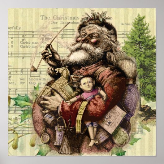 Merry Santa Claus Tree Classic Illustration Poster (Vorne)