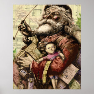 Merry Santa Claus Tree Classic Illustration Poster