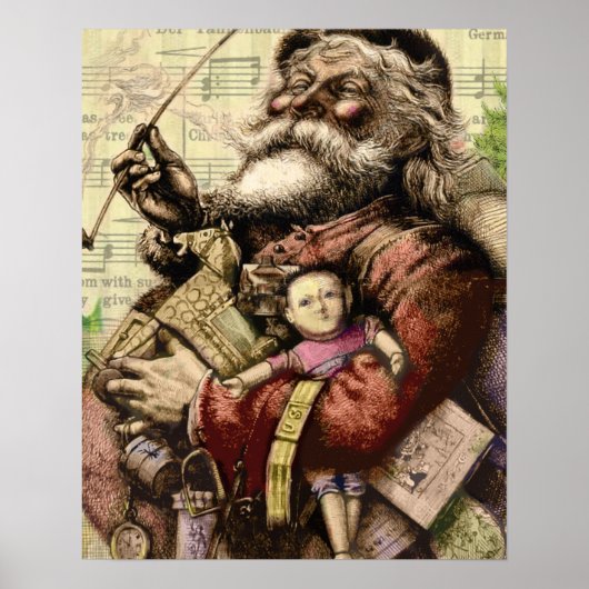 Merry Santa Claus Tree Classic Illustration Poster (Vorne)