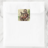 Merry Santa Claus Tree Classic Illustration Quadratischer Aufkleber (Tasche)