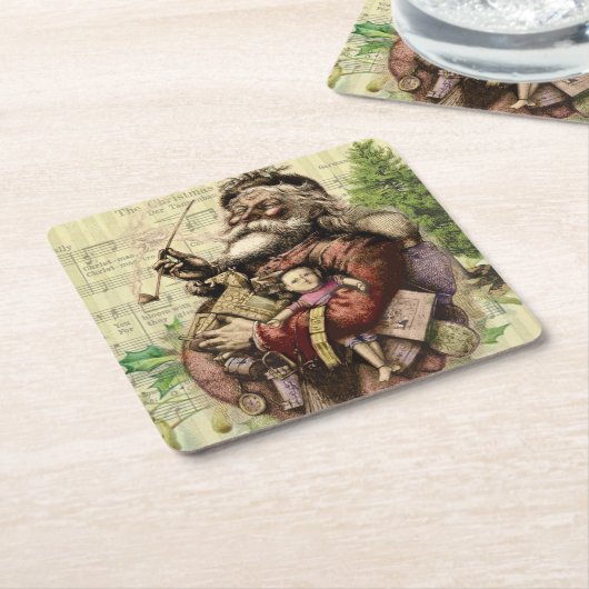 Merry Santa Claus Tree Classic Illustration Rechteckiger Pappuntersetzer (angewinkelt)