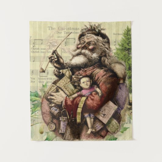Merry Santa Claus Tree Classic Illustration Wandteppich (Vorderseite)