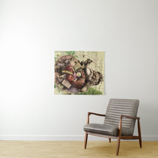 Merry Santa Claus Tree Classic Illustration Wandteppich (Beispiel (Horizontal))