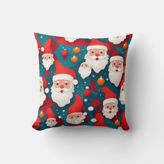 Merry Santa Faces Christmas Throw Pillow Kissen (Vorderseite)