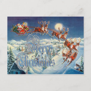 "MERRY SANTA, SLEIGH & REINDEY von SHARON SHARPE Feiertagspostkarte