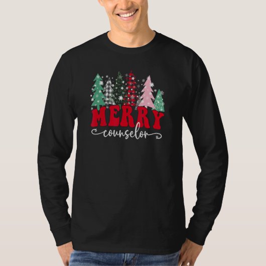 Merry School Counselor Christmas Trees Student Sup T-Shirt (Vorderseite)