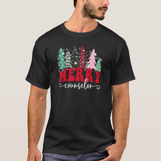 Merry School Counselor Christmas Trees Student Sup T-Shirt (Vorderseite)