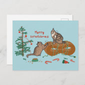 Merry Scratchmas Cat Christmas Postcard Feiertagspostkarte (Vorne/Hinten)