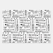 MERRY Script Black on White 4 Foto Weihnachten Geschenkpapier Set (Vorderseite 3)