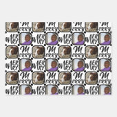 MERRY Script Black on White 4 Foto Weihnachten Geschenkpapier Set (Vorderseite 2)