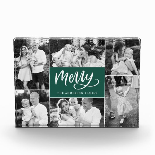 Merry Script Christmas Holiday Photo Collage Block (Vorderseite)