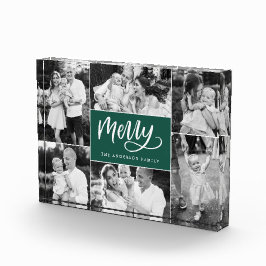 Merry Script Christmas Holiday Photo Collage Block