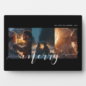 Merry Script Couple Drei Foto Layout Keepake Fotoplatte (Vorderseite)