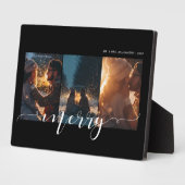 Merry Script Couple Drei Foto Layout Keepake Fotoplatte (Seite)