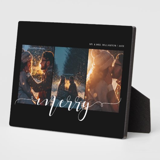 Merry Script Couple Drei Foto Layout Keepake Fotoplatte (Seite)