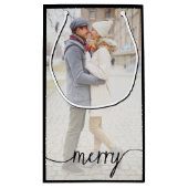 Merry Script Custom Foto Geschenktasche / Schwarz Kleine Geschenktüte (Rückseite)