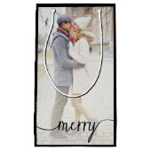 Merry Script Custom Foto Geschenktasche / Schwarz Kleine Geschenktüte (Vorderseite)