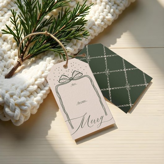 Merry Script elegant Chic Weihnachtsbow To & From Geschenkanhänger
