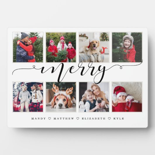 Merry Script Family Foto Keepake Collage Plaque Fotoplatte (Vorderseite)
