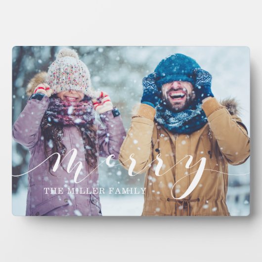 Merry Script Family Foto Keepake Collage Plaque Fotoplatte (Vorderseite)