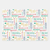 MERRY Script farbenfroh auf White 4 Foto Weihnacht Geschenkpapier Set (Vorderseite 3)