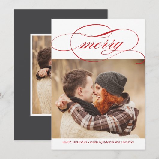 Merry Script-Foto Feiertagskarte (Vorne/Hinten)