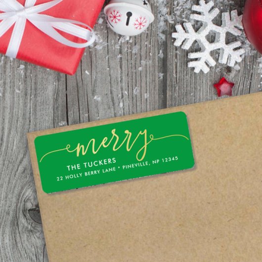MERRY Script Gold & Bright Green Weihnachtsadresse