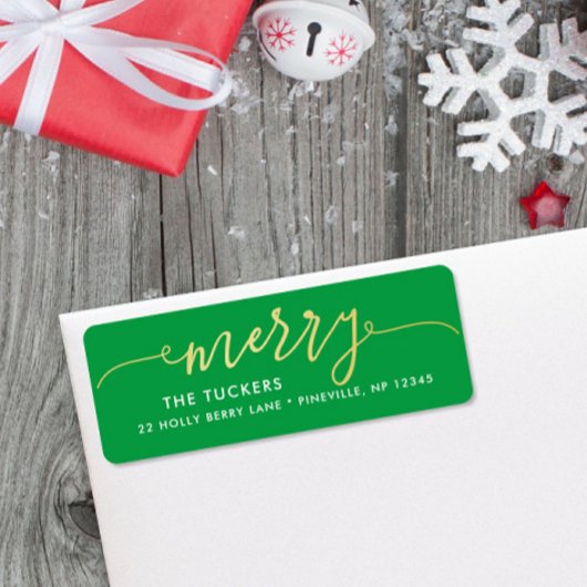 MERRY Script Gold & Bright Green Weihnachtsadresse