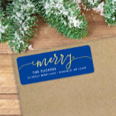 MERRY Script Gold Foil auf Blue Christmas Address