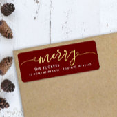 MERRY Script Gold Foil Dark Red Christmas Address
