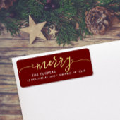 MERRY Script Gold Foil Dark Red Christmas Address