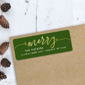 MERRY Script Gold Foil Green Weihnachtsadresse