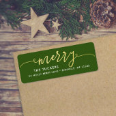 MERRY Script Gold Foil Green Weihnachtsadresse