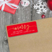 MERRY Script Gold Foil on Red Christmas Address