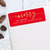 MERRY Script Gold Foil on Red Christmas Address
