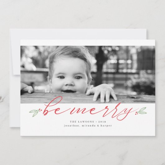 Merry Script Holiday Foto Card Feiertagskarte (Vorderseite)