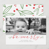 Merry Script Holiday Foto Card Feiertagskarte (Vorne/Hinten)