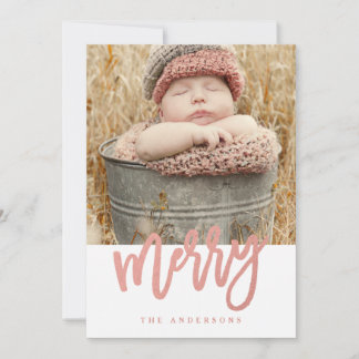 Merry Script Imitats Rose Gold Foil Holiday Foto Feiertagskarte