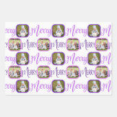 MERRY Script Lila auf White 4 Foto Weihnachten Geschenkpapier Set (Vorderseite)